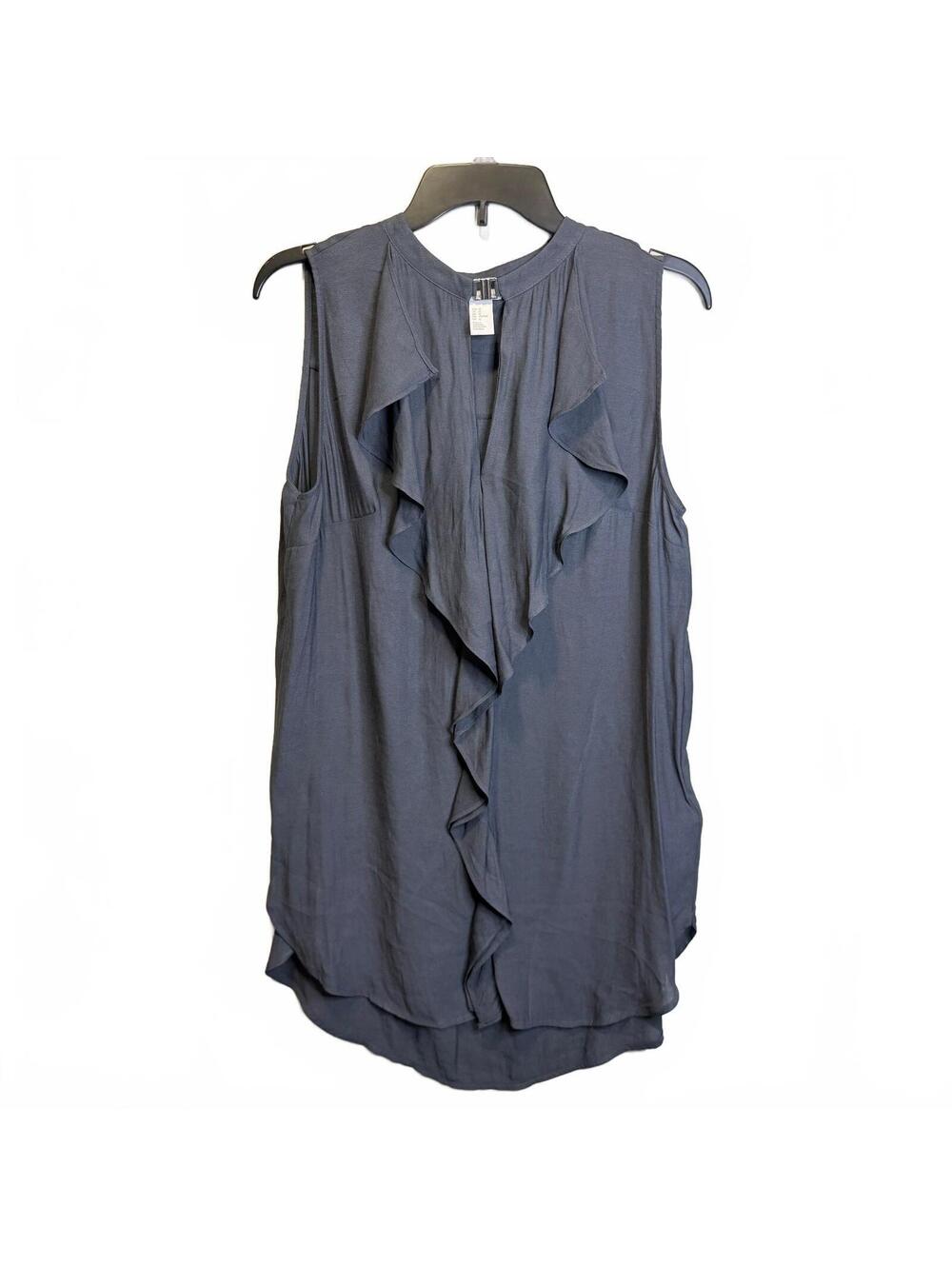 H&M Size 12 Gray Cascading Ruffle Sleeveless Longline Blouse